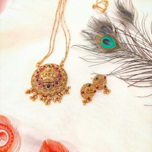 Royal Antique Gold-Plated Necklace Set with Multicolor Gemstones