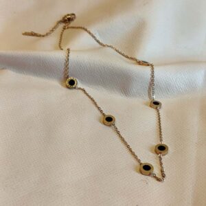 Korean Chain Necklace with Black-Centered Circular Pendants