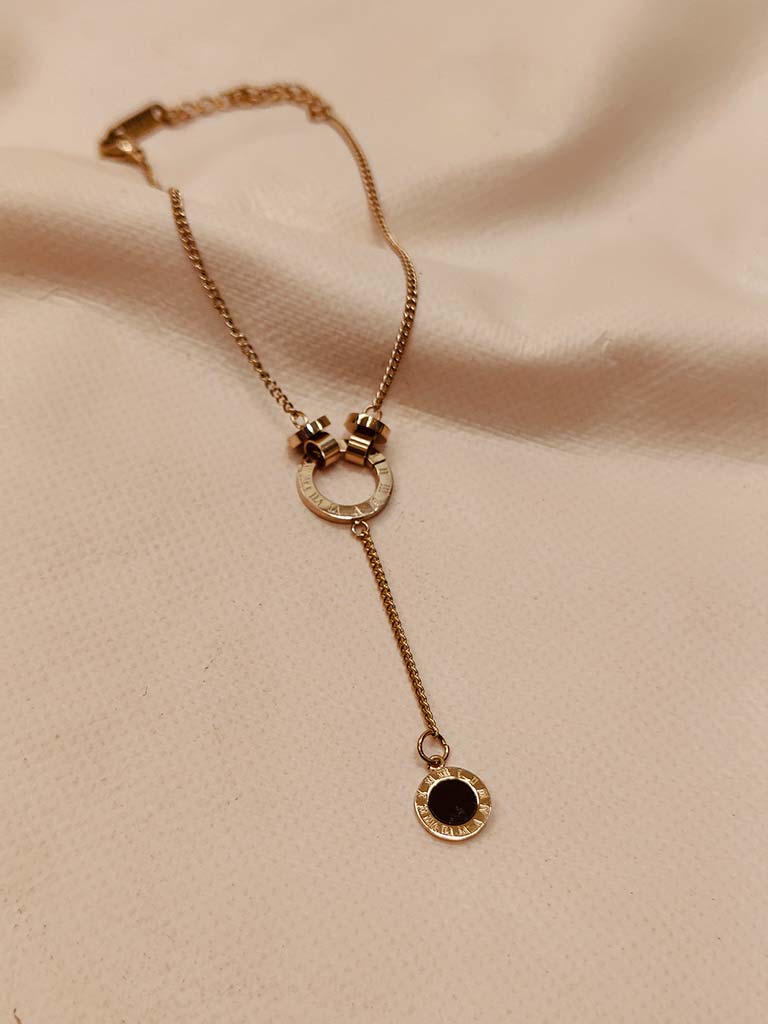 Rose Gold Korean Bracelet with Dual Circular Pendants
