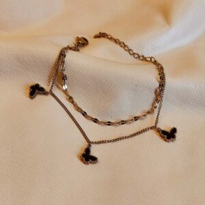 Rose Gold Korean Double Chain Bracelet with Butterfly Charms