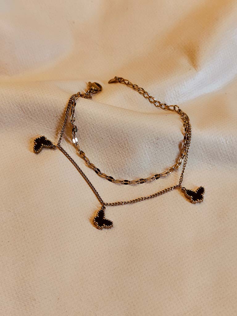 Rose Gold Korean Double Chain Bracelet with Butterfly Charms