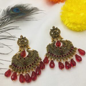 Traditional Earring with Red stone and Pearls