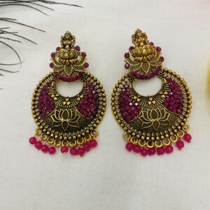 Lotus Motif Earring with Pink pearls