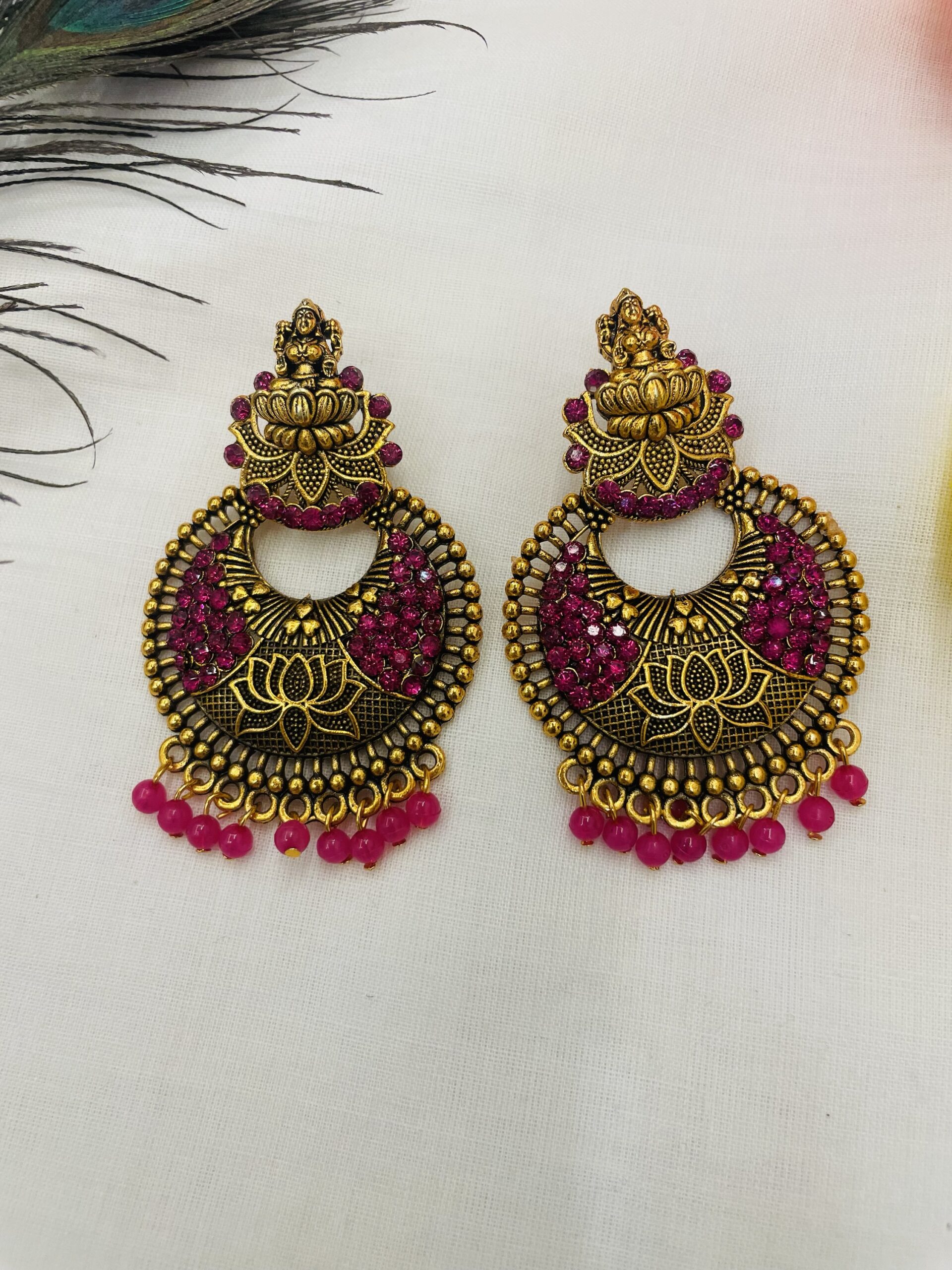 Lotus Motif Earring with Pink pearls