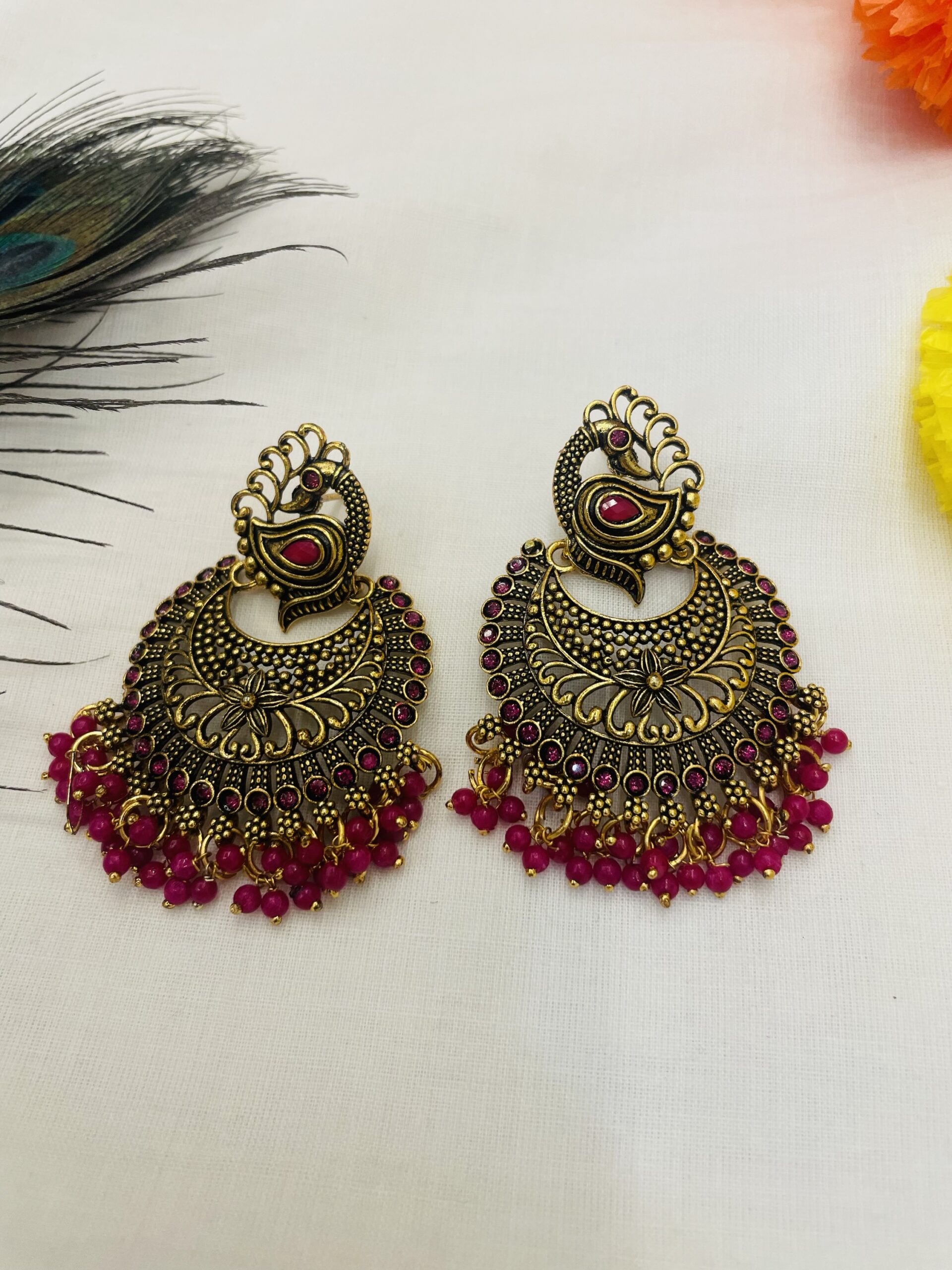 Peacock Pendant with Red small pearls - Image 3