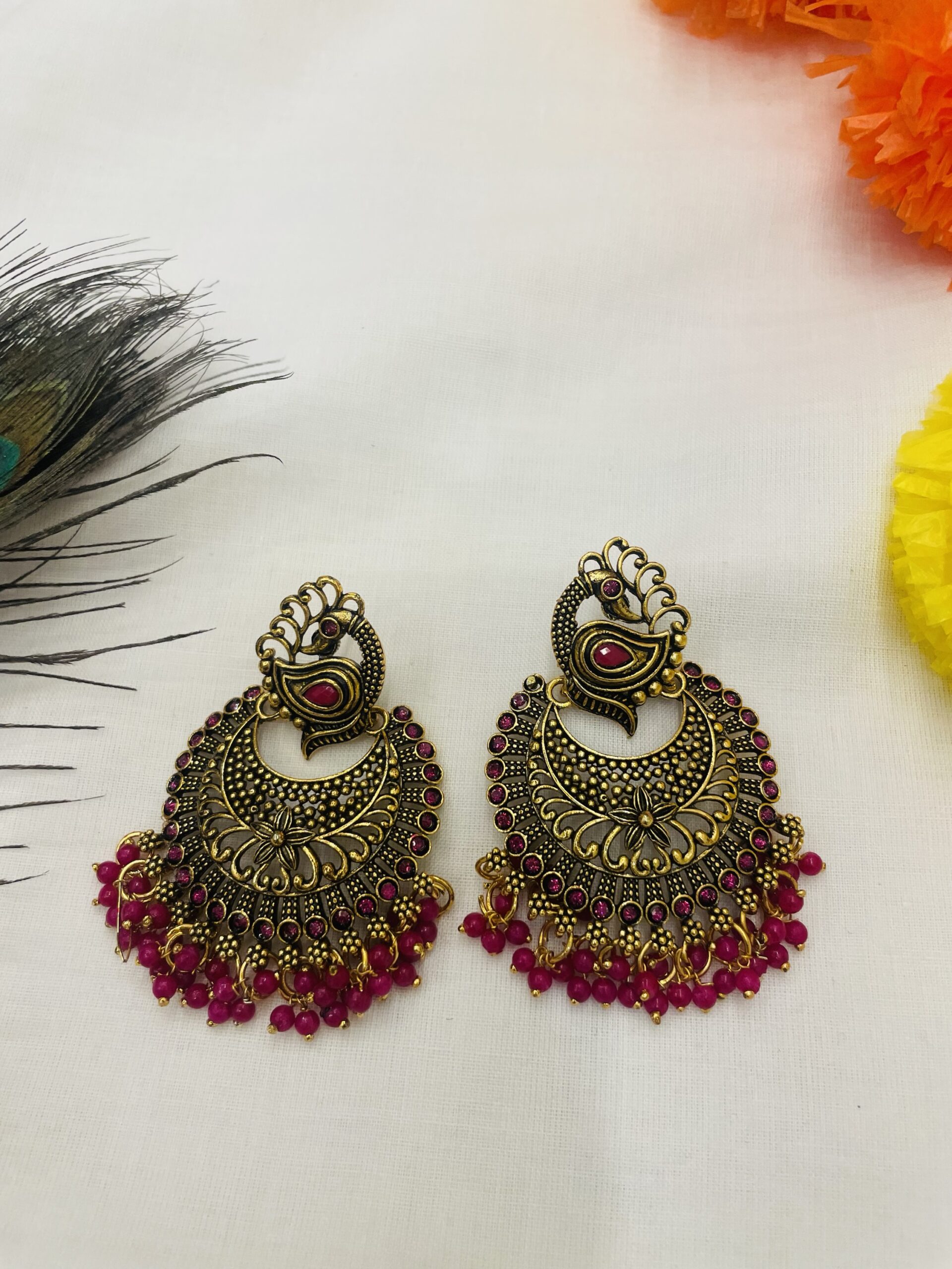 Peacock Pendant with Red small pearls - Image 2